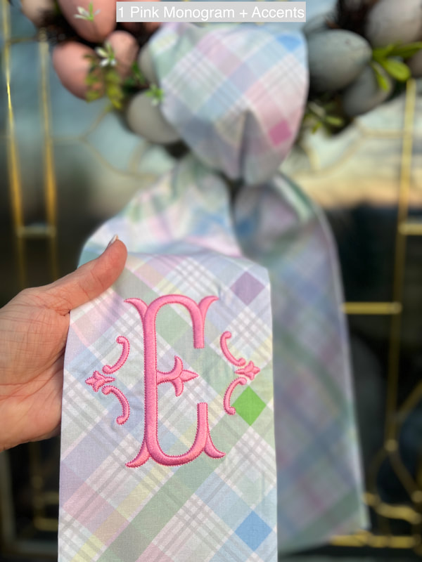 Spring Plaid Easter Wreath Ribbon with Pink Monogram and Accents
