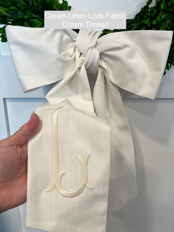 Cream Linen-Look Fabric 80" wreath bow with Cream 6" Monogram